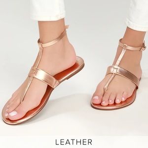 NWT Lulus Colleen Rose Gold Leather Flat Sandals